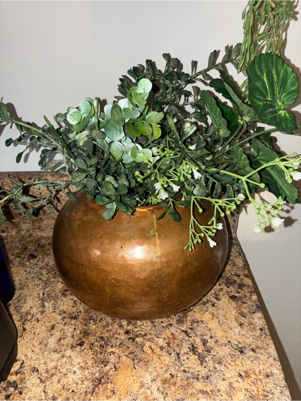 Copper Round Decorative Planter with Greenery